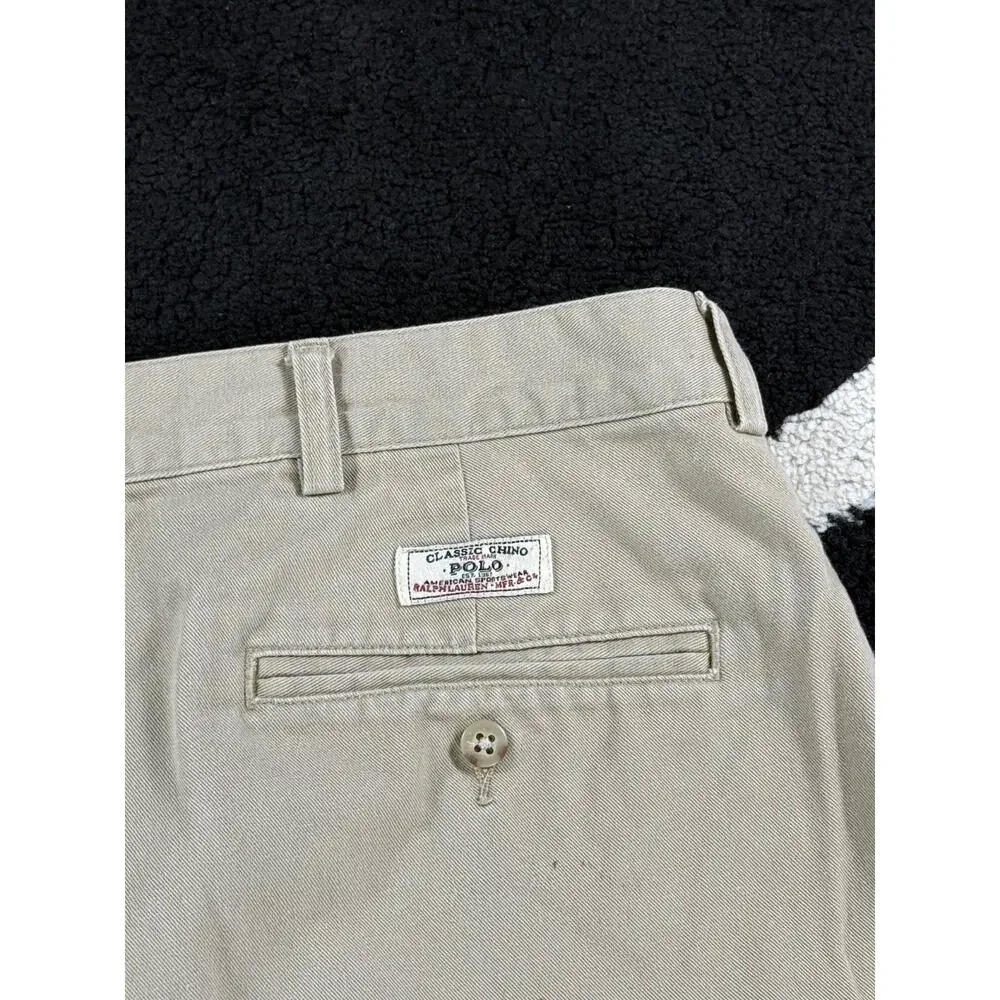 VINTAGE Polo Ralph Lauren Shorts Mens 40x6 Tan Chino Andrew Short Cotton Beach